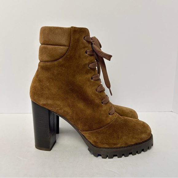 Stuart Weitzman Cyler Boot Suede Shoe Poetcore Dark Academia Combat Brown Size 7 - Picture 3 of 14